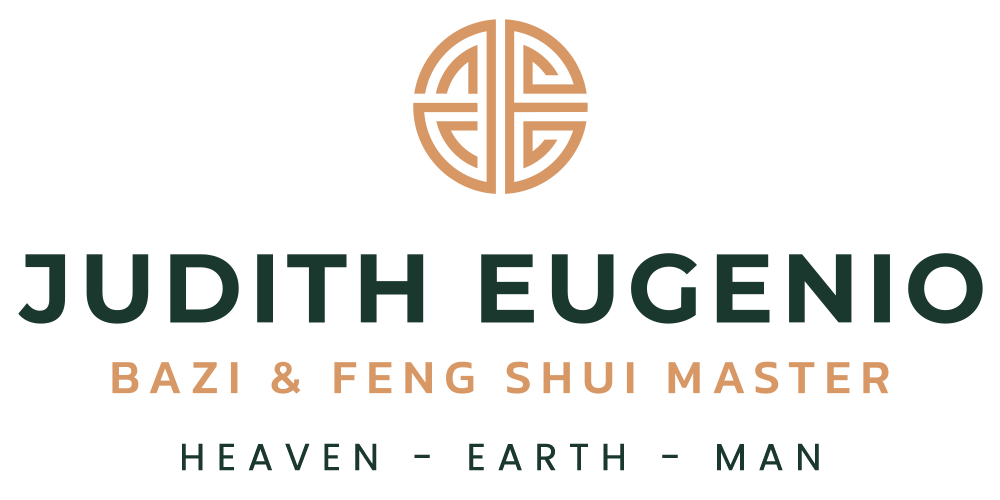 Logo with a circular symbol above the text "Judith Eugenio, Bazi & Feng Shui Master," followed by "Heaven - Earth - Man" beneath.