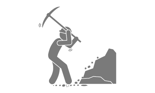 A person using a pickaxe to break rocks, depicted in a simple, monochrome illustration, symbolizes life transformation through steady effort.