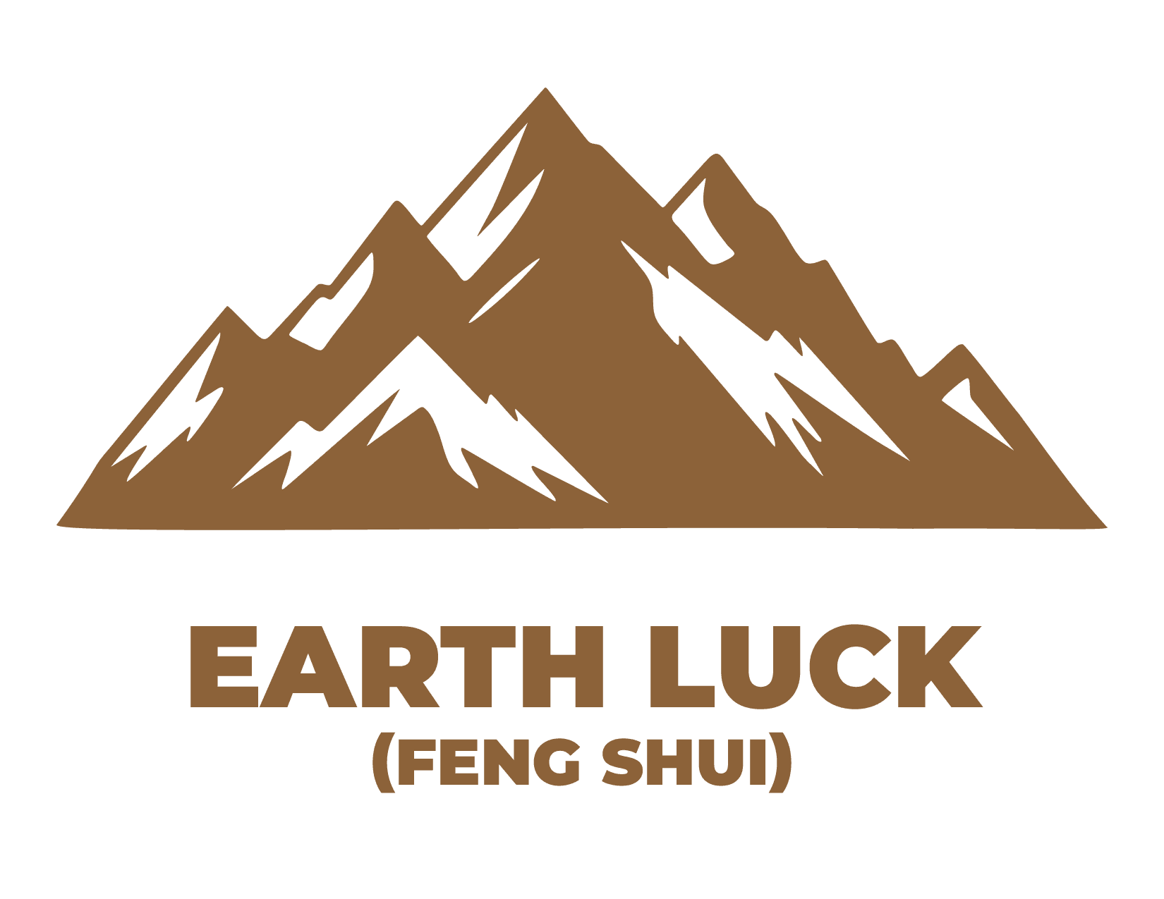 Brown mountain graphic above the bold text "EARTH LUCK (FENG SHUI)" on a white background, evoking harmony and balance—perfect for promoting feng shui consultation or bazi analysis by an experienced feng shui master.